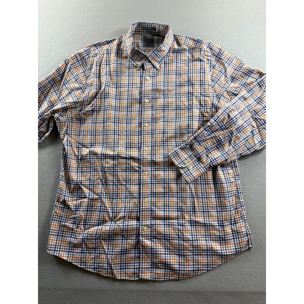 Enro Button Down Shirt Mens XL Multicolor Plaid Non-Iron Long Sleeve
